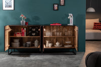 CREATIVO Massives Sideboard 177cm Mangoholz aufwändige Front Retro Design