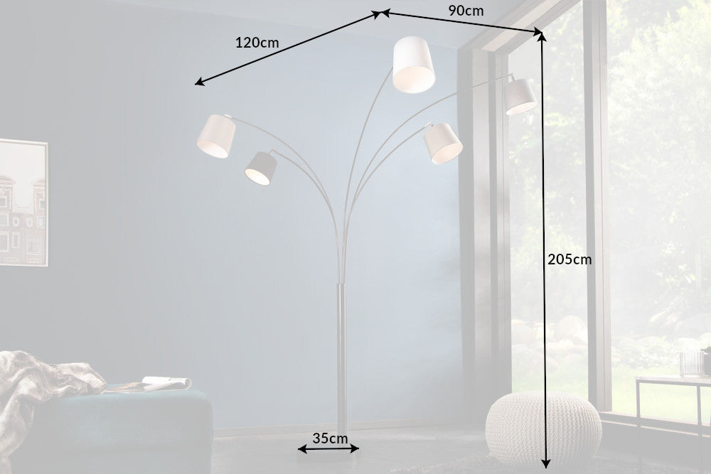 LEVELS Design Bogenlampe 205cm schwarz grau 5 Leinenschirme Stehlampe