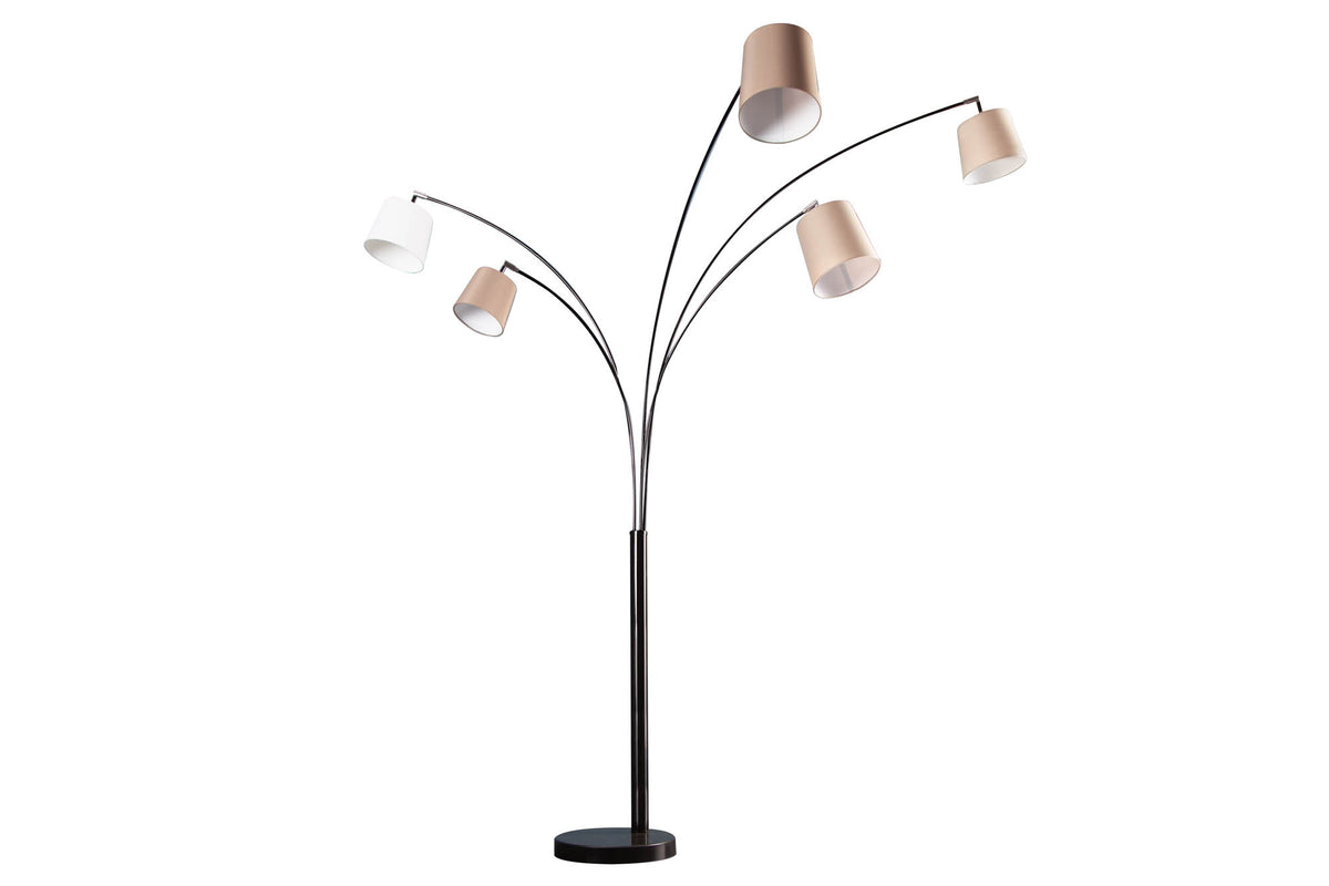 LEVELS Design Bogenlampe 205cm weiß beige braun 5 Leinenschirme Stehlampe