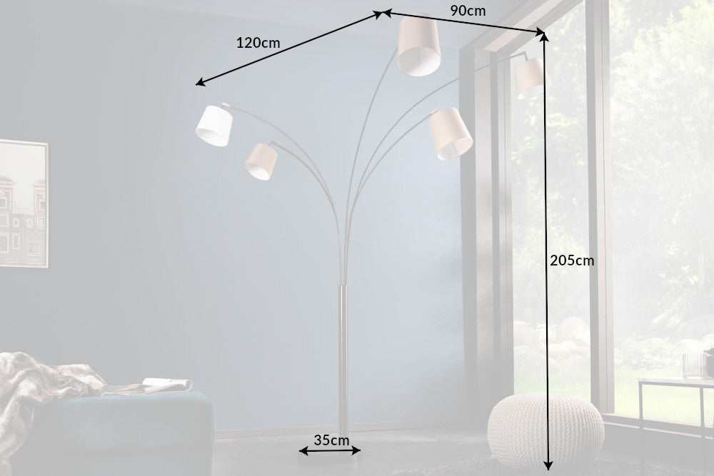 LEVELS Design Bogenlampe 205cm weiß beige braun 5 Leinenschirme Stehlampe