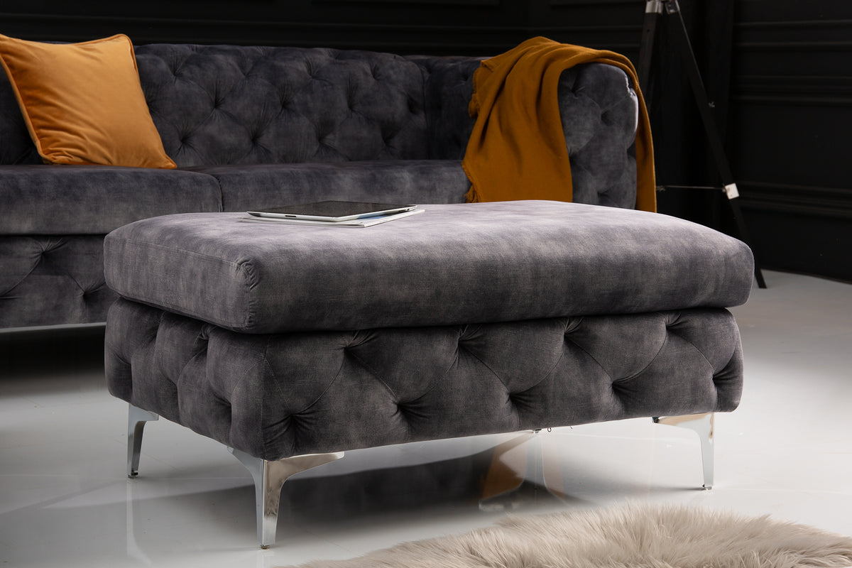 MODERN BAROCK Chesterfield Sitzhocker 92cm dunkelgrau Samt Fußhocker