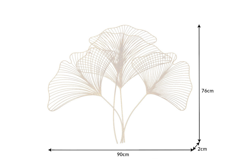 Elegante Wanddeko GINKGO 90cm gold in filigraner Blattform