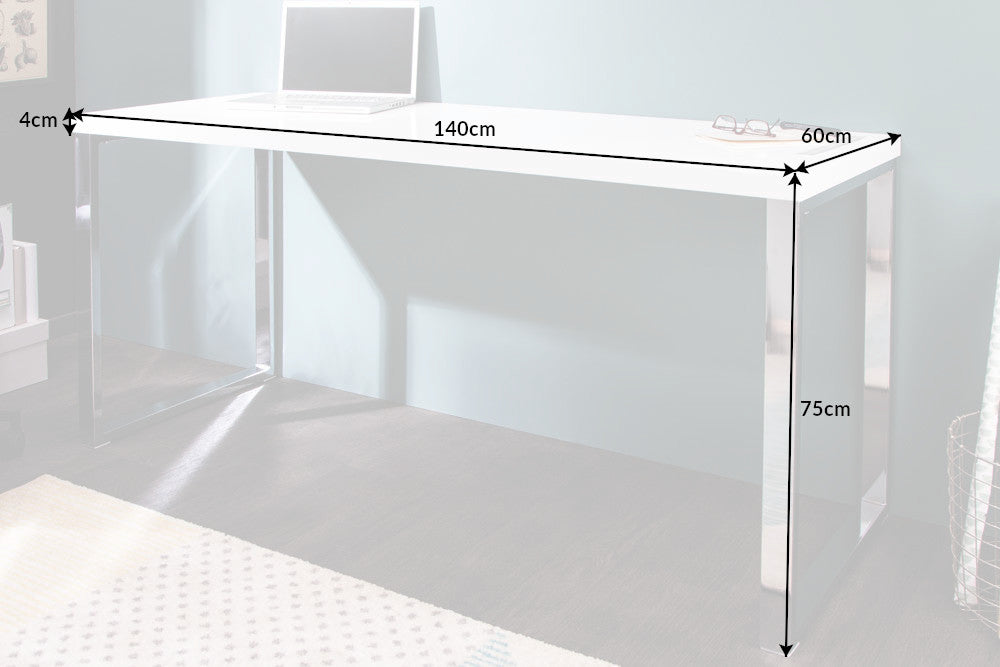 WHITE DESK Moderner Schreibtisch 140cm weiß Hochglanz Bürotisch