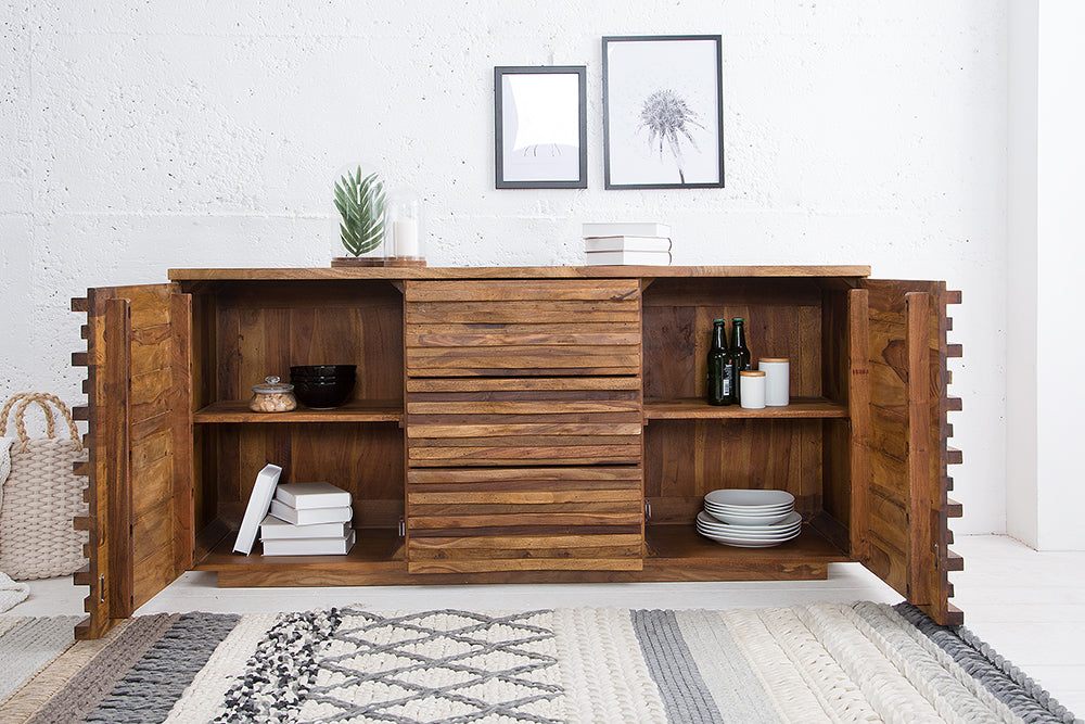 RELIEF Solid sideboard 160cm Sheesham wood with elaborate front