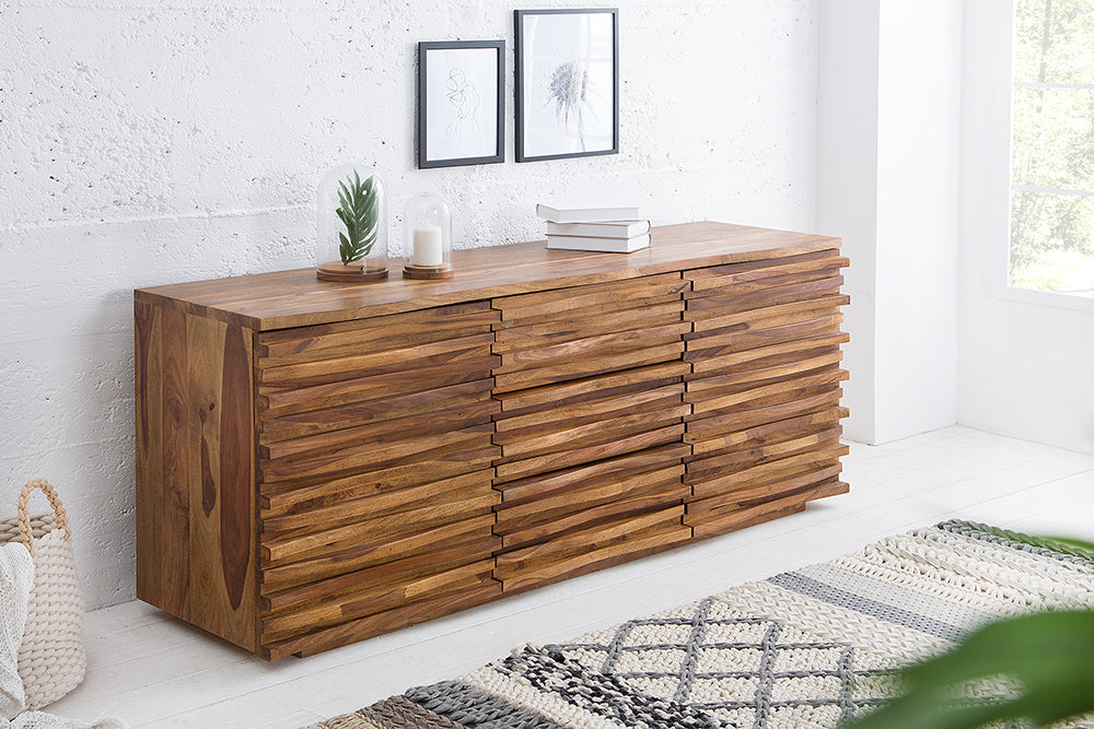 RELIEF Solid sideboard 160cm Sheesham wood with elaborate front