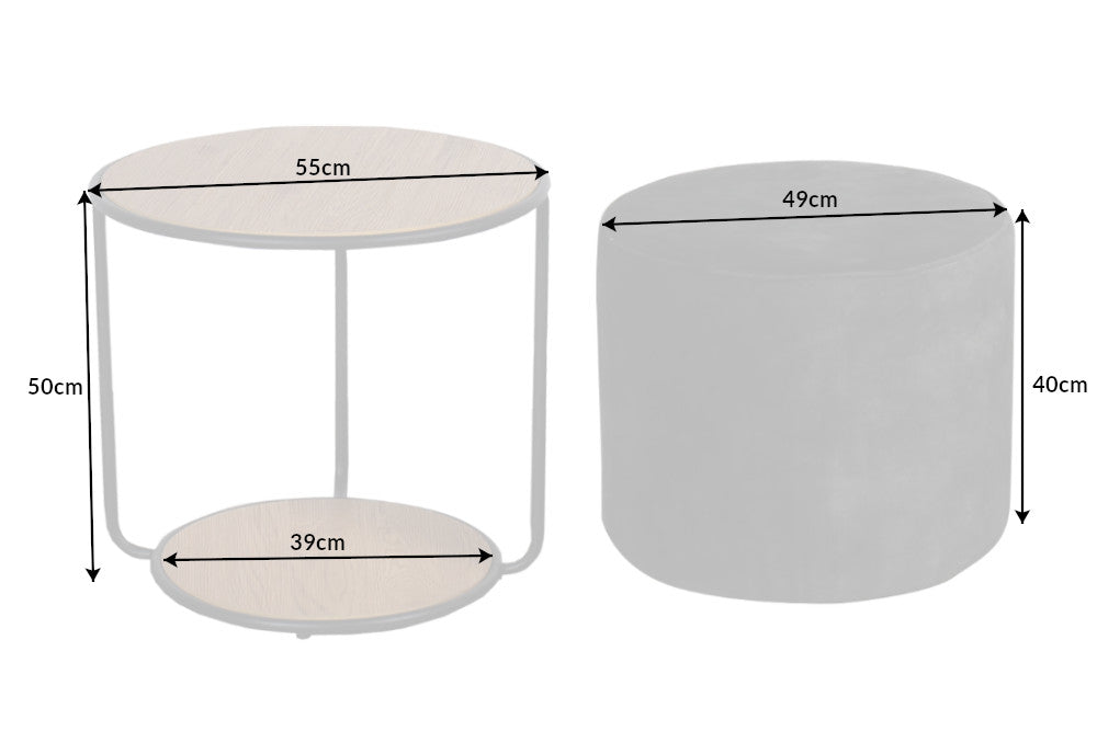 STUDIO Design Couchtisch 55cm Eichenoptik mit Sitzhocker aus Samt