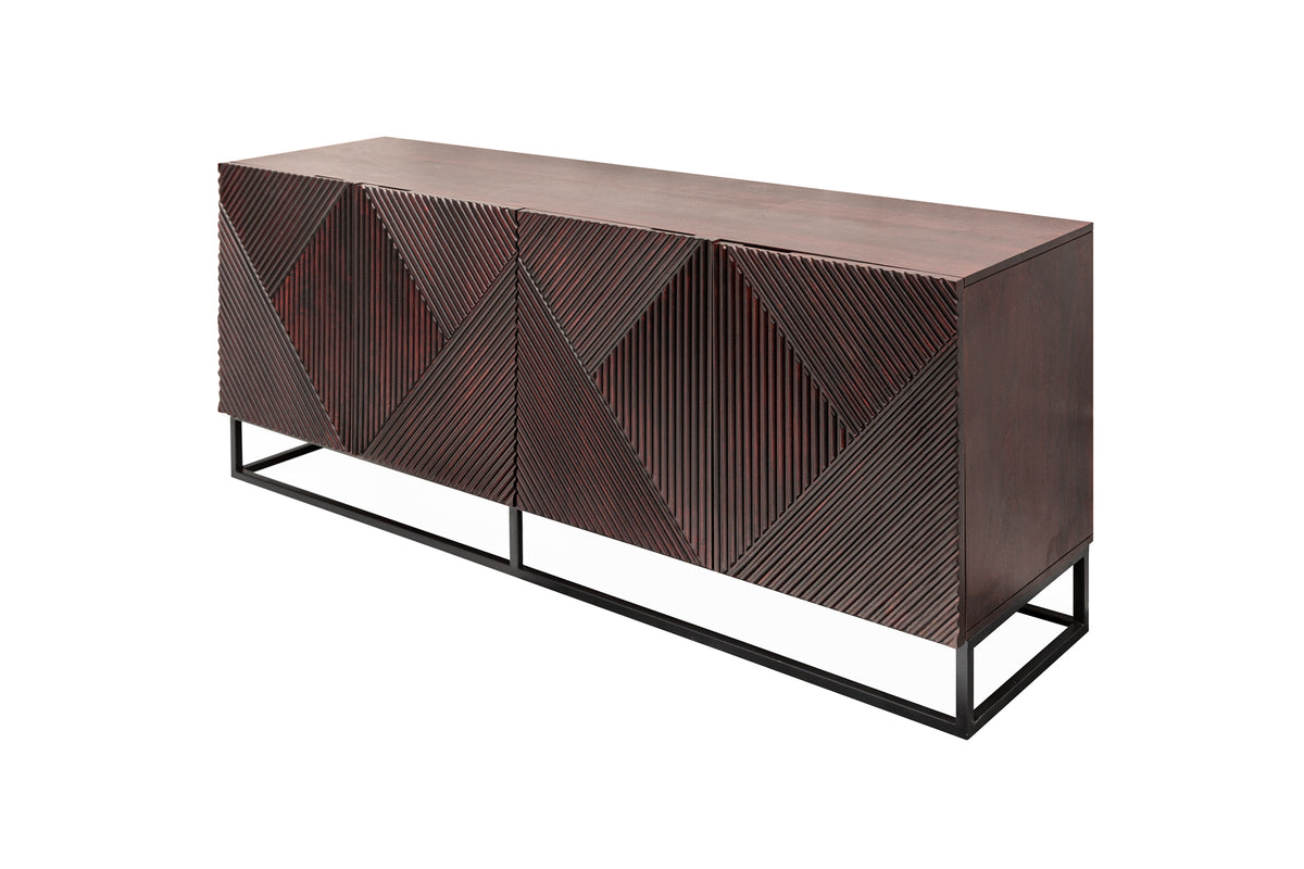 CREATIVO Massives Sideboard 177cm Mangoholz aufwändige Front Retro Design