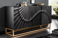 SCORPION Massives Sideboard 140cm schwarz Mangoholz aufwendige 3D Schnitzereien