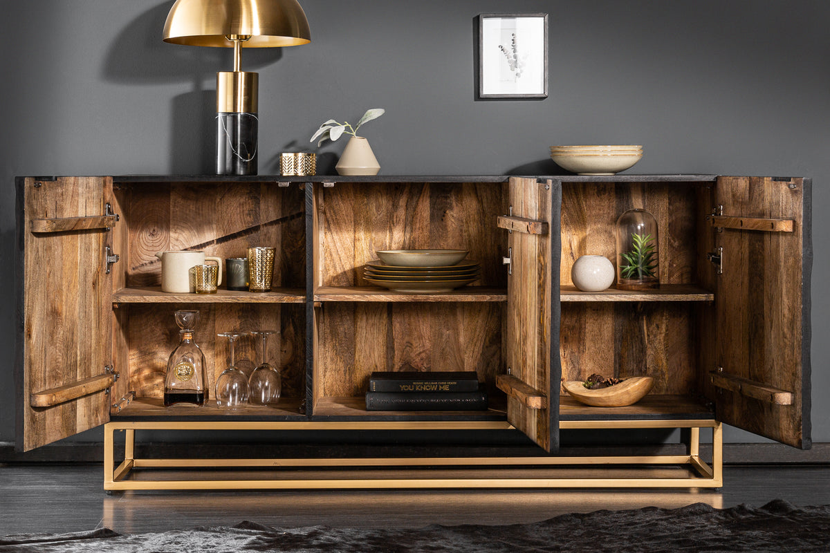 SCORPION Massives Sideboard 140cm schwarz Mangoholz aufwendige 3D Schnitzereien