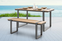 Moderne Outdoor Sitzbank TAMPA LOUNGE 125cm grau natur Aluminium Metall Holz-Design wetterfest