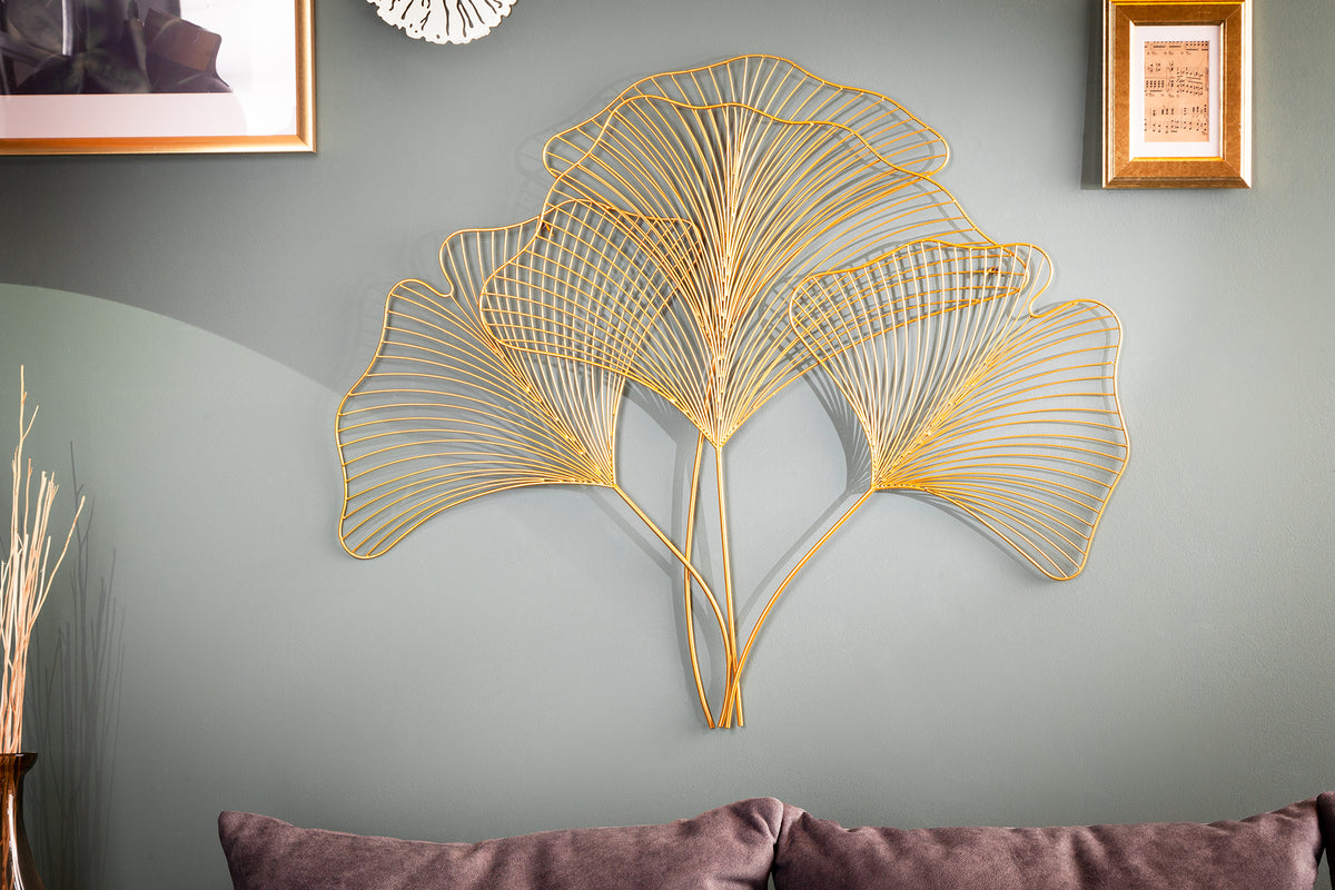 Elegante Wanddeko GINKGO 90cm gold in filigraner Blattform