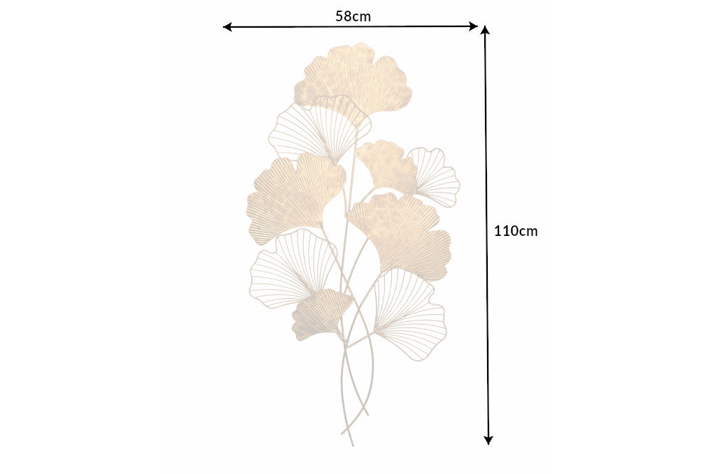 Elegante Wanddeko GINKGO 110cm gold in filigraner Blattform