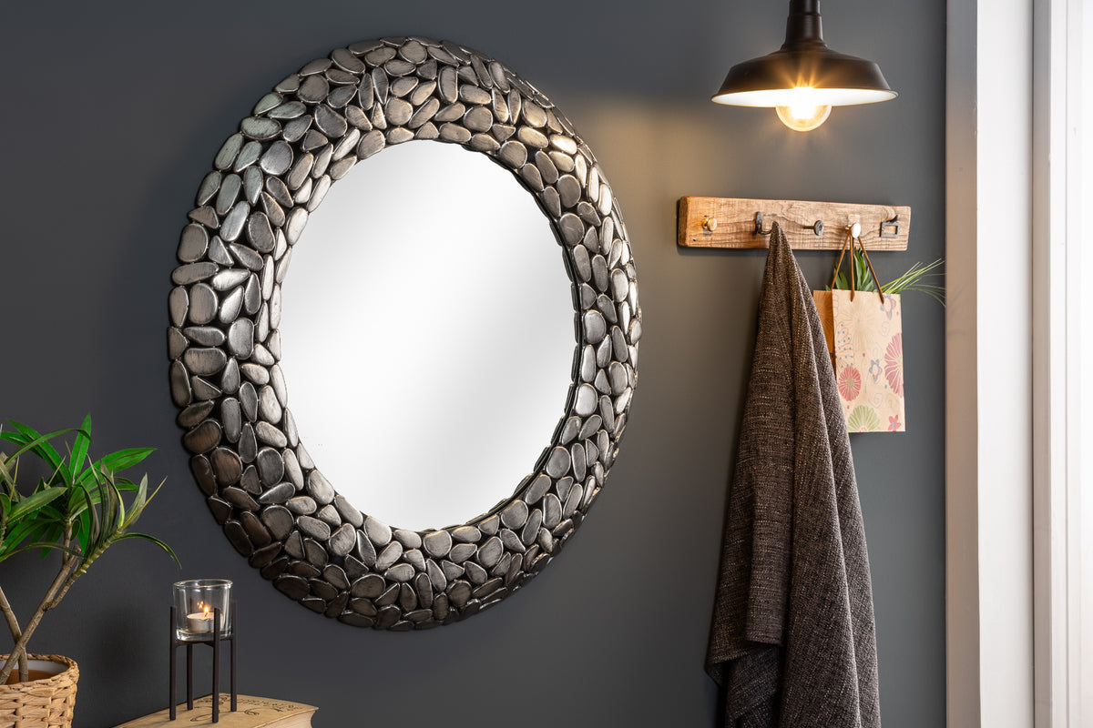 STONE MOSAIC XL Handgearbeiteter Spiegel 82cm in Mosaik Optik aus Metall