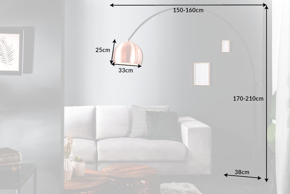 LOUNGE DEAL Ausziehbare Bogenlampe 170-210 cm kupfer Stehlampe