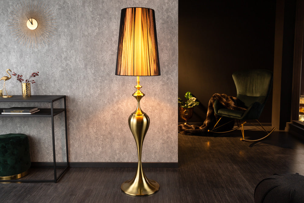 Barock Stehlampe LUCIE 160cm schwarz gold gebürstet Stehleuchte