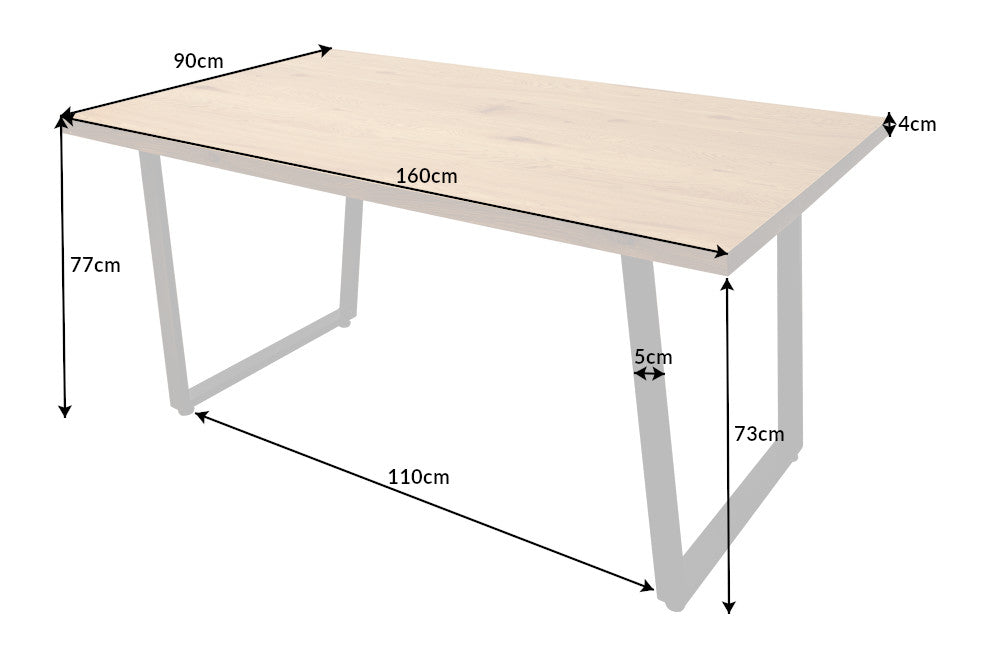 LOFT Modern dining table 160cm oak wood design black metal legs sled base industrial