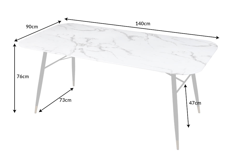 PARIS design dining table 140cm white crystal glass with marble decor