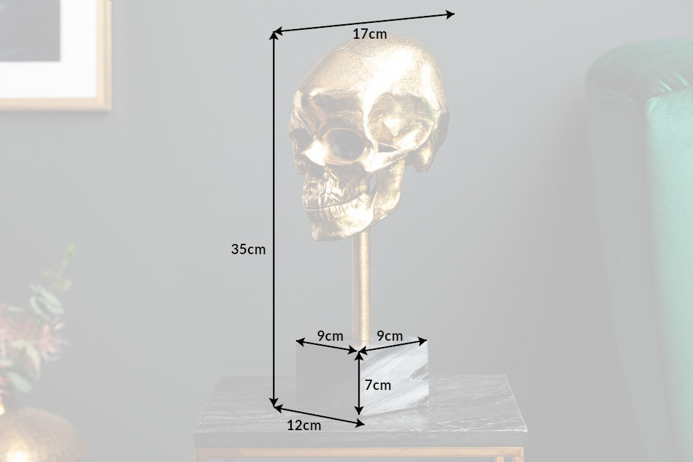 Elegante Skulptur SKULL 35cm gold Totenkopf mit Marmorfuß