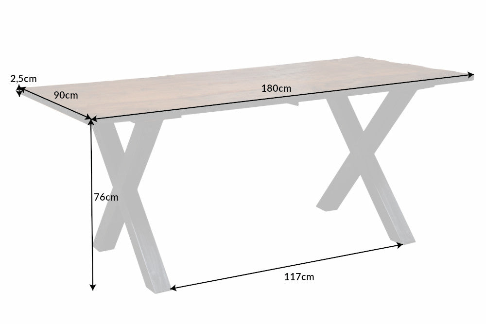 BARRACUDA Solid dining table recycled wood with flexed X-frame