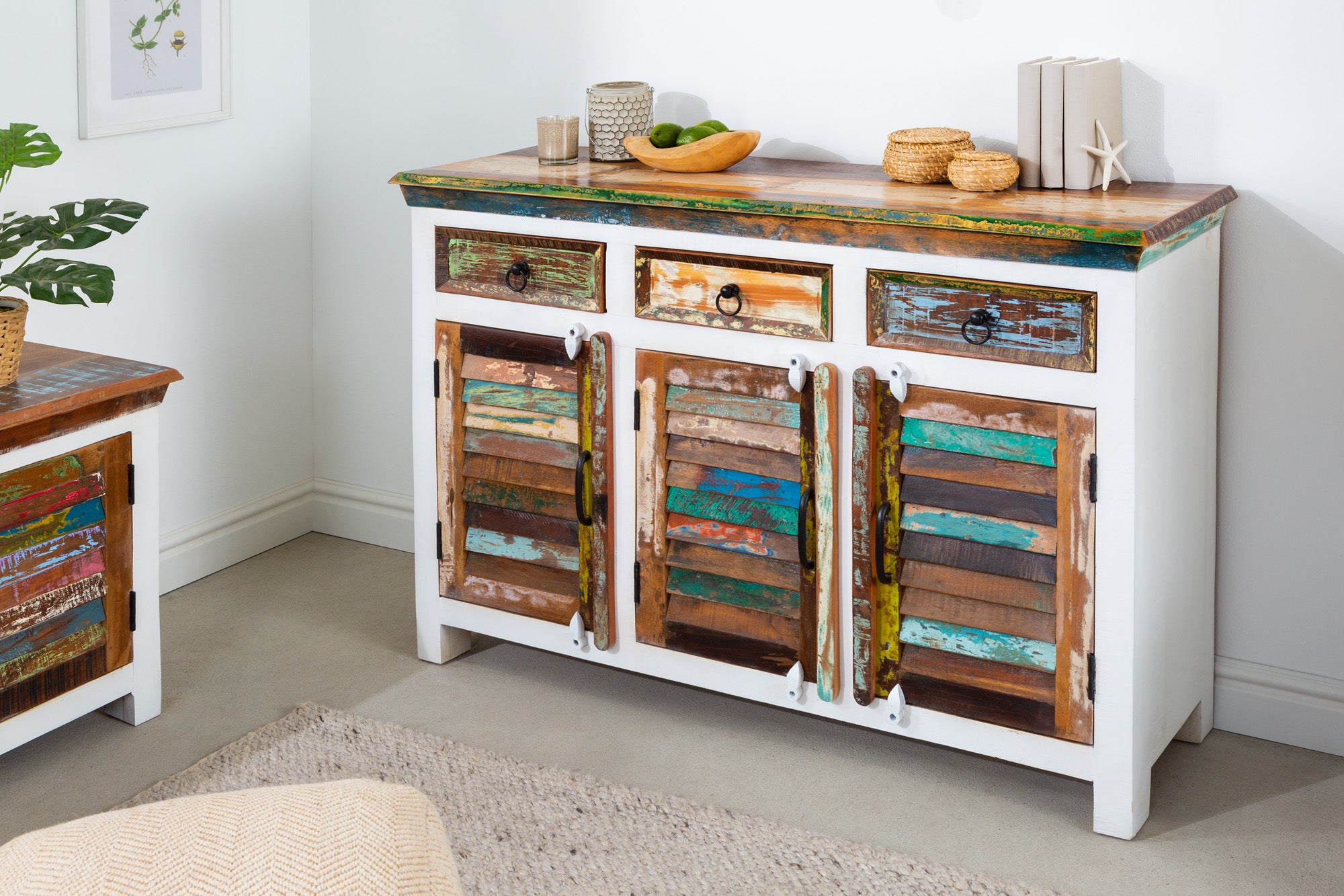 Invicta INTERIOR Sideboard Jakarta, 125 Cm, Aus Recyceltem Fischerbootholz, Bunt, Mit Schubladen Und Fach
