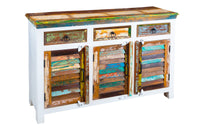 JAKARTA Einzigartiges Sideboard 124cm Mango weiß bunt recyceltes Massivholz aus Fischerbooten