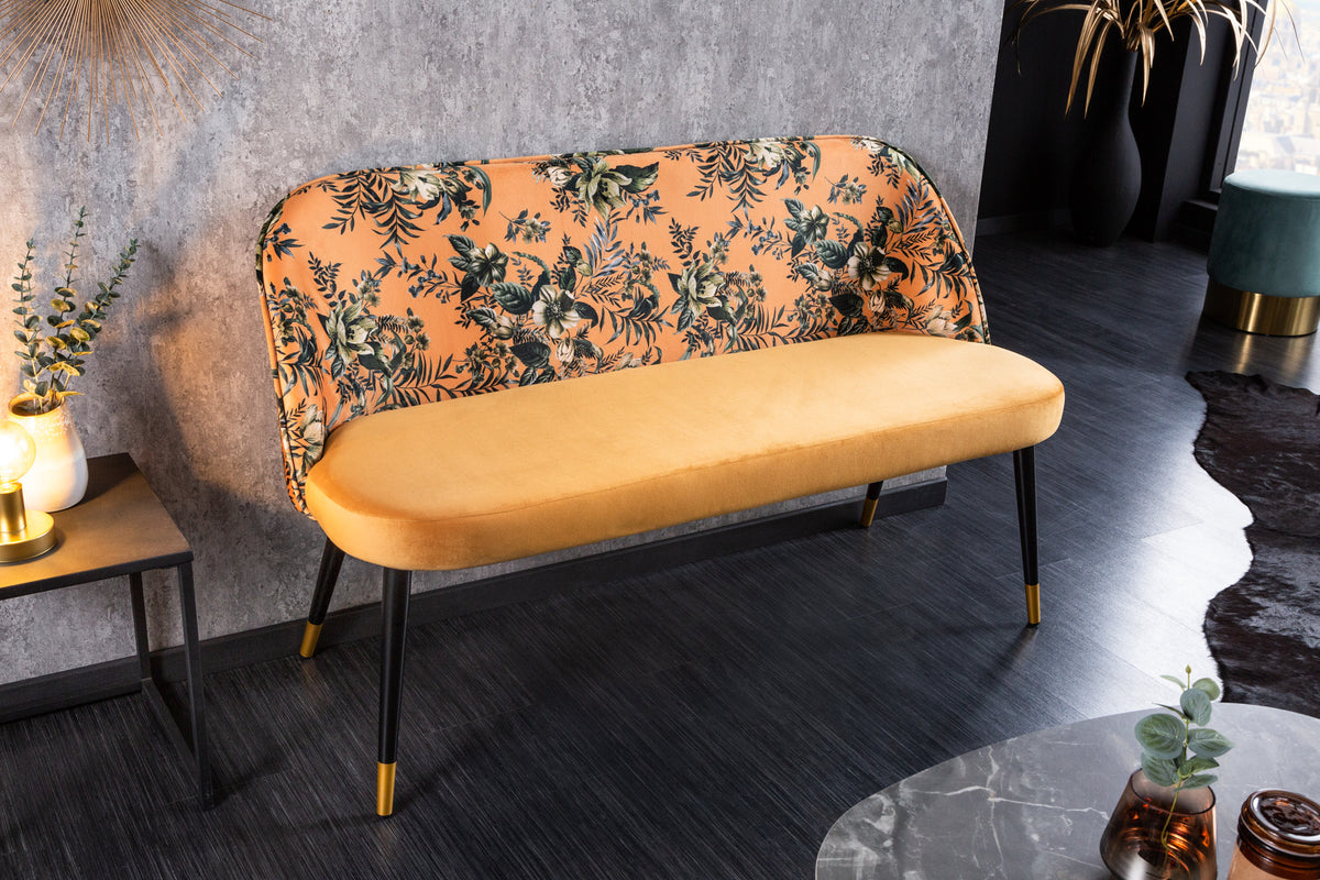 PARIS design bench 160cm mustard yellow velvet retro backrest