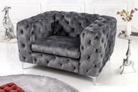 Design Chesterfield Sessel MODERN BAROCK 120cm dunkelgrau Samt