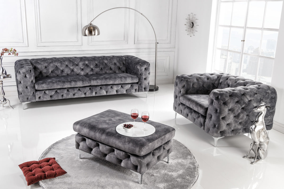 Design Chesterfield Sessel MODERN BAROCK 120cm dunkelgrau Samt