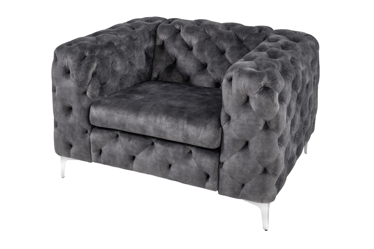 Design Chesterfield Sessel MODERN BAROCK 120cm dunkelgrau Samt