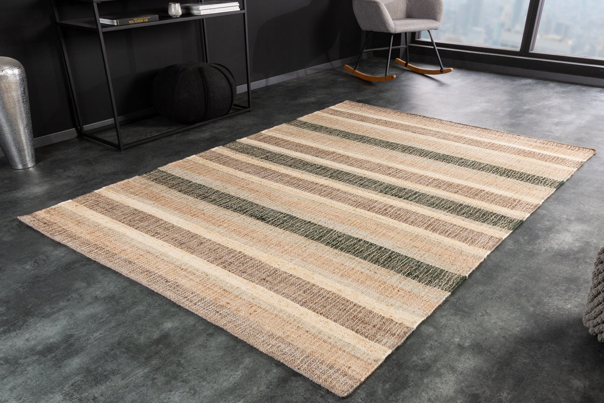 INKA Handgewebter Teppich 230x160cm beige braun gestreift aus Hanf