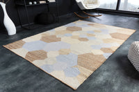 ORGANIC Handgewebter Teppich 230x160cm blau beige aus Hanf und Wolle geometrisches Muster