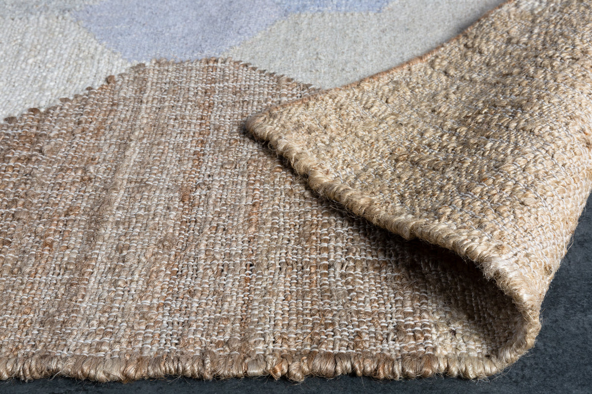 ORGANIC Handgewebter Teppich 230x160cm blau beige aus Hanf und Wolle geometrisches Muster