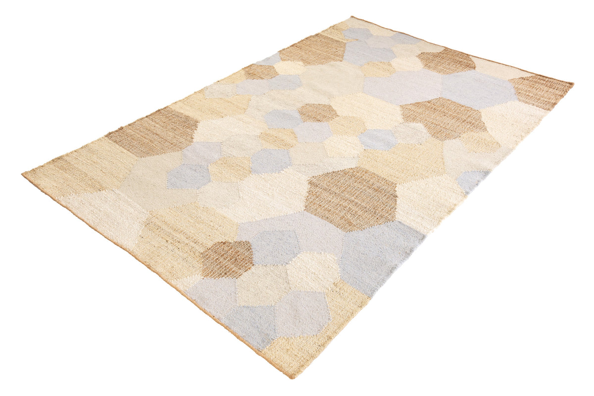 ORGANIC Handgewebter Teppich 230x160cm blau beige aus Hanf und Wolle geometrisches Muster