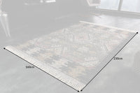 Woll-Teppich ETHNO Handgewebter 230x160cm grau bunt geometrische Muster