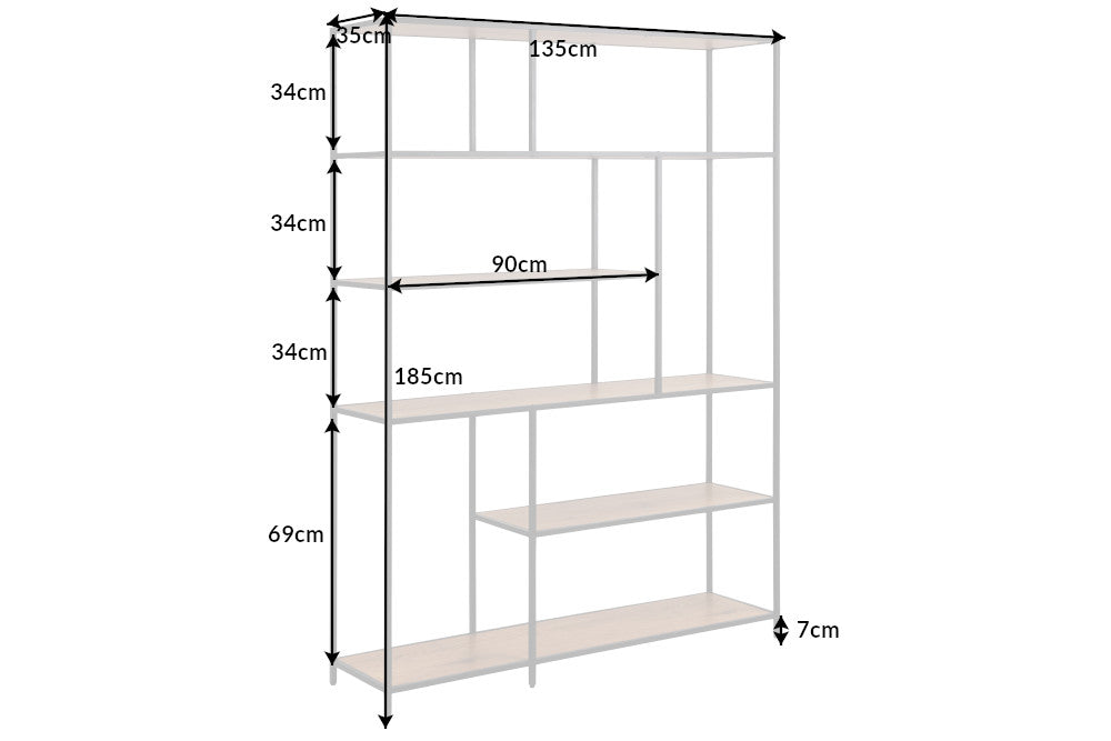 SNAKE Design shelf 165cm oak look bookcase with five shelves