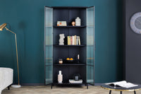 DURA STEEL Industrial Vitrine 180cm schwarz Metall Riffelglas Highboard