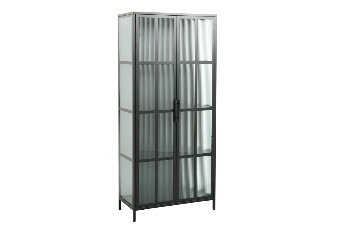 DURA STEEL Industrial Vitrine 180cm schwarz Metall Riffelglas Highboard