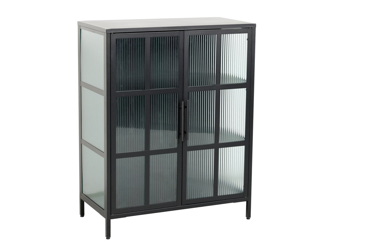 DURA STEEL Industrial showcase 80cm black metal ribbed glass