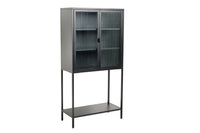 DURA STEEL Industrial Vitrine 150cm schwarz Metall Riffelglas Highboard