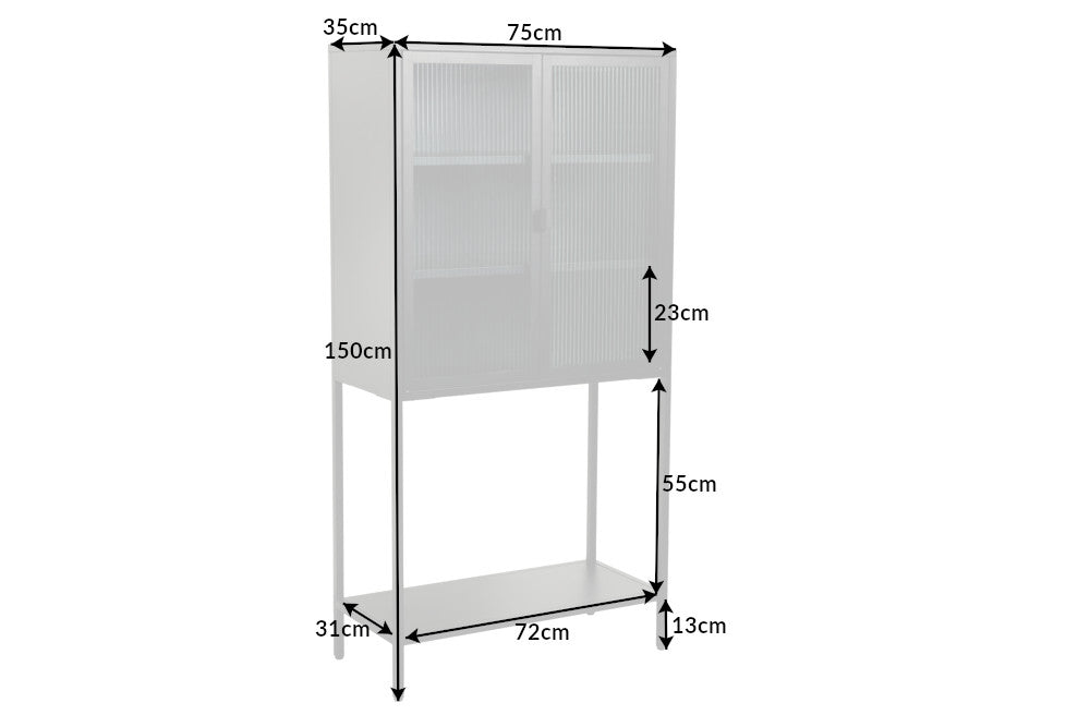 DURA STEEL Industrial Vitrine 150cm schwarz Metall Riffelglas Highboard