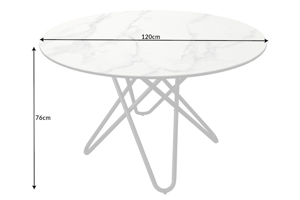 ELLIPSE Round Dining Table 120cm Marble White Ceramic Hairpin Legs made in Italy