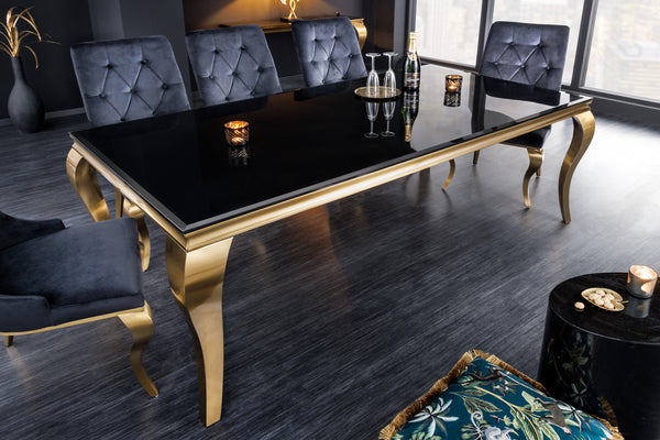 MODERN BAROCK Eleganter Design Esstisch 200cm schwarz gold Edelstahl Opalglas Tischplatte