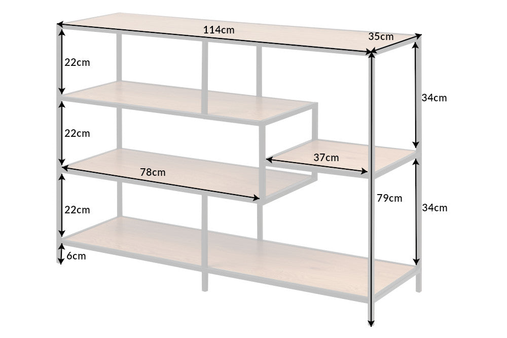 Industrial Bücherregal SLIM LINE 114cm Wildeiche schwarz fünf Regalböden