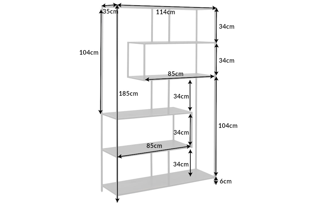 SNAKE Design shelf 165cm oak look bookcase with five shelves