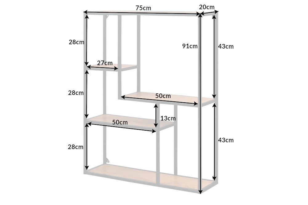 SLIM LINE Industrial Wandregal 91cm Esche fünf Regalböden