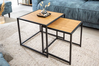 SLIM LINE design side tables set of 2 50cm wild oak black industrial style