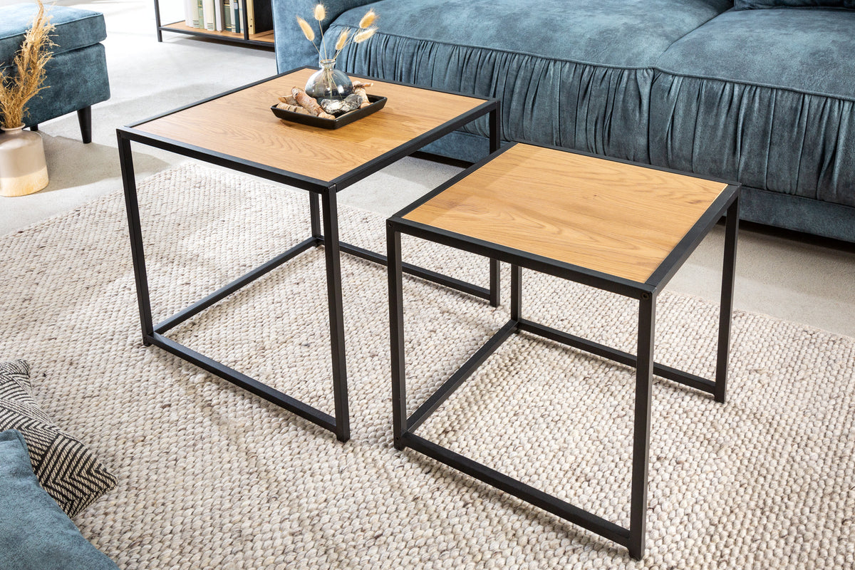 SLIM LINE design side tables set of 2 50cm wild oak black industrial style