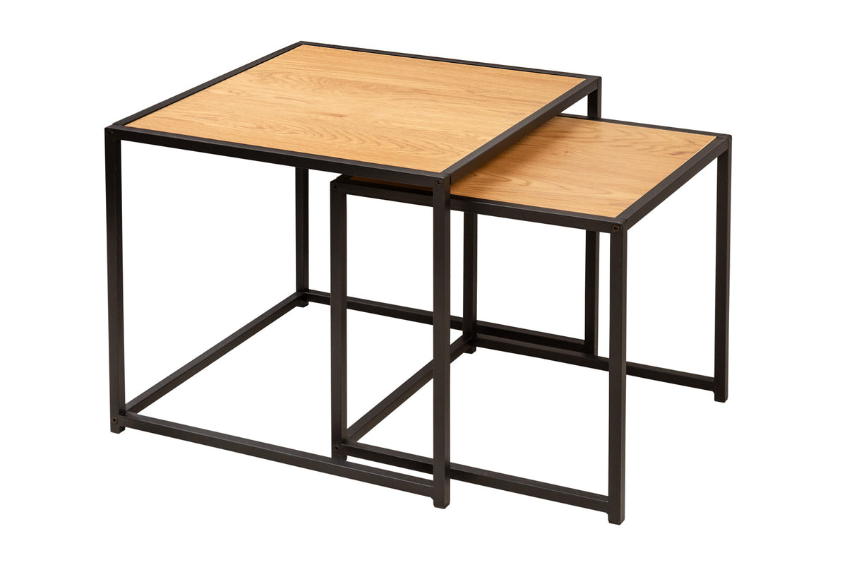 SLIM LINE design side tables set of 2 50cm wild oak black industrial style