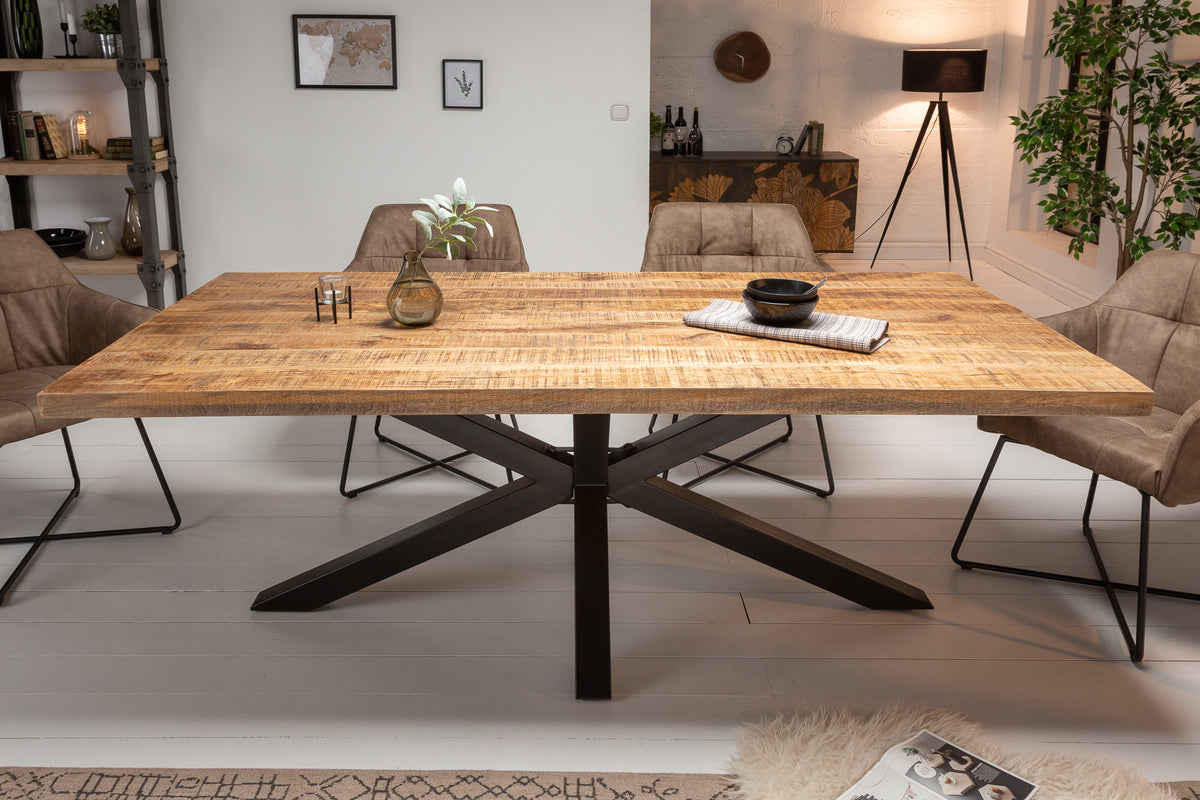 GALAXIE Solid industrial dining table mango wood star-shaped frame