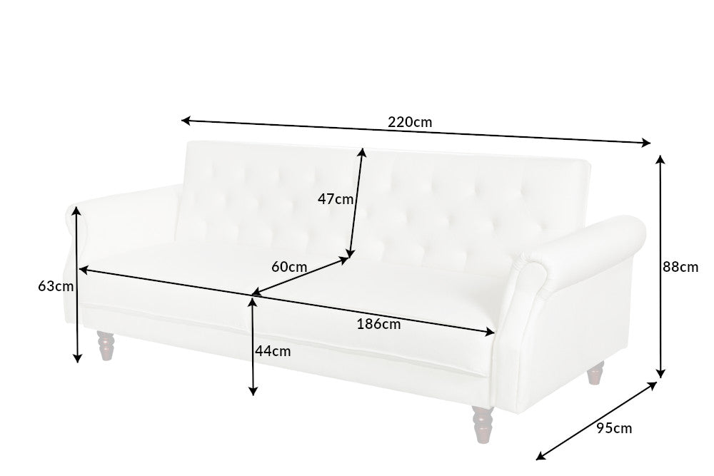 MAISON BELLE AFFAIRE Chesterfield 3er Sofa 220cm Strukturstoff mit Schlaffunktion